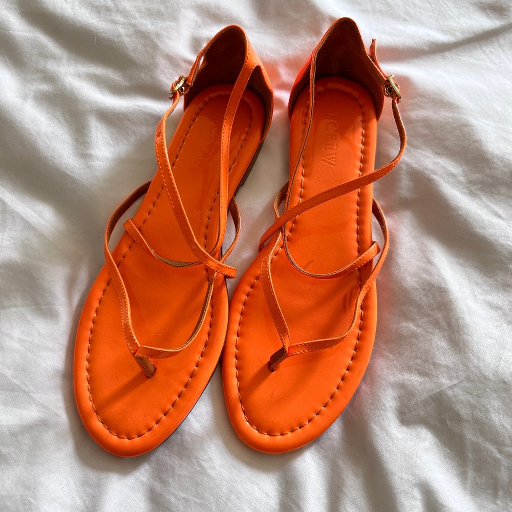 J.Crew Neon Orange Patent Leather Strappy Sandals, sz 7